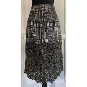Tia Cibani Vintage Vogue Artistic Pencil Skirt Metallic Geometrical Design Sz 8